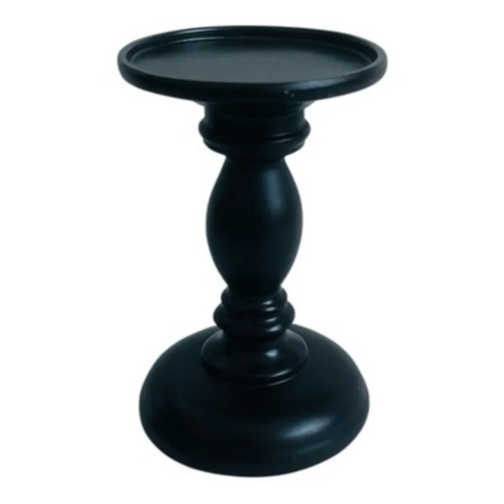 Black Wood Pillar Candle Holder Pedestal Turned Base 6.25